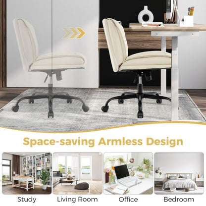 PU Leather Armless Desk Chair with Wide Backrest and Seat