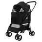 Foldable Pet Stroller with 4-Level Adjustable Canopy and Storage Basket