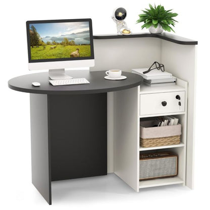 Reception Desk with Lockable Drawer and Adjustable Shelf for Office