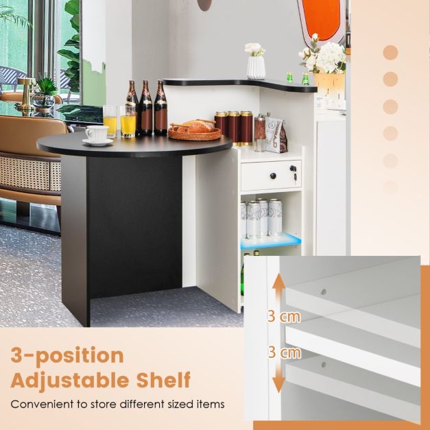 Reception Desk with Lockable Drawer and Adjustable Shelf for Office