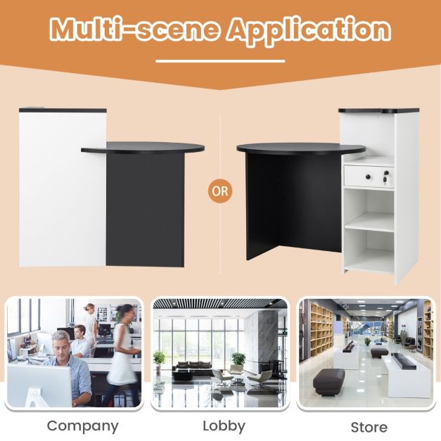 Reception Desk with Lockable Drawer and Adjustable Shelf for Office