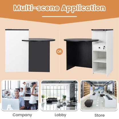 Reception Desk with Lockable Drawer and Adjustable Shelf for Office