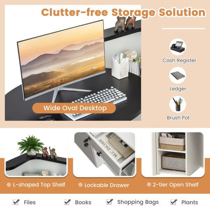 Reception Desk with Lockable Drawer and Adjustable Shelf for Office