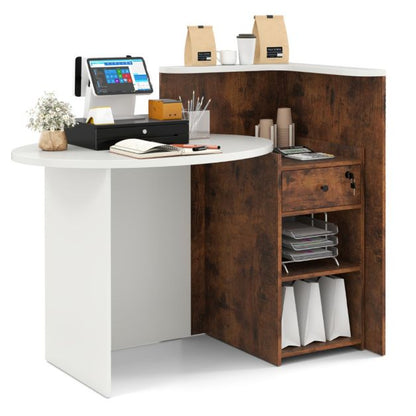 Reception Desk with Lockable Drawer and Adjustable Shelf for Office
