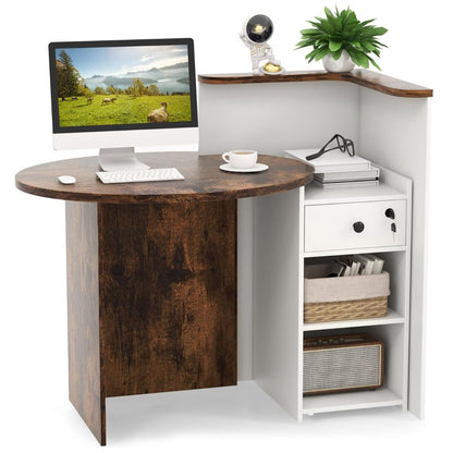 Reception Desk with Lockable Drawer and Adjustable Shelf for Office