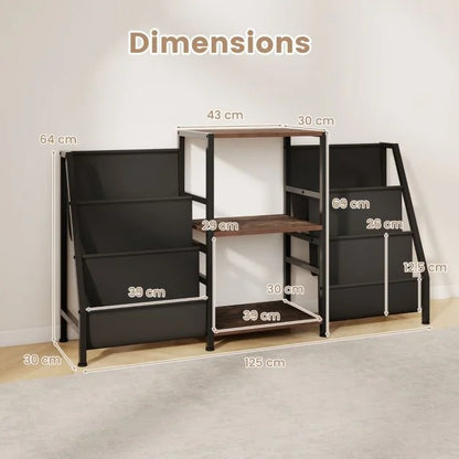 Record Player Stand with Open Shelves and 6 Storage Pockets