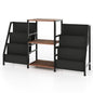 Record Player Stand with Open Shelves and 6 Storage Pockets