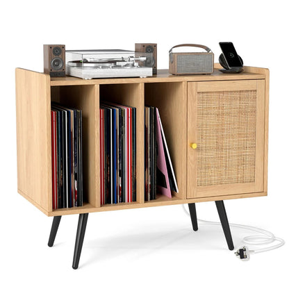 Record Player Stand with Charging Station Turntable Stand with Shelves and Adjustable Shelf