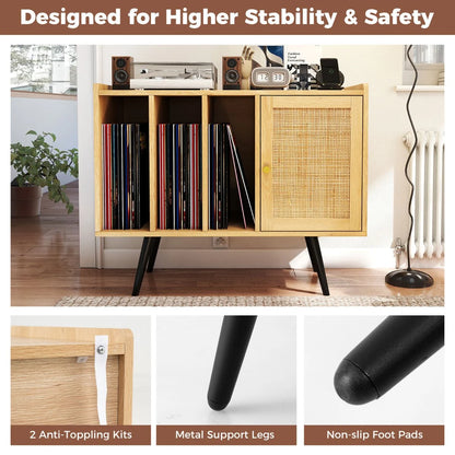 Record Player Stand with Charging Station Turntable Stand with Shelves and Adjustable Shelf