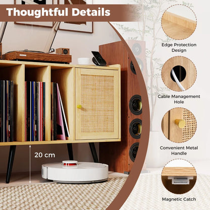 Record Player Stand with Charging Station Turntable Stand with Shelves and Adjustable Shelf