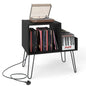 Record Player Stand with Power Outlet and Removable Dividers