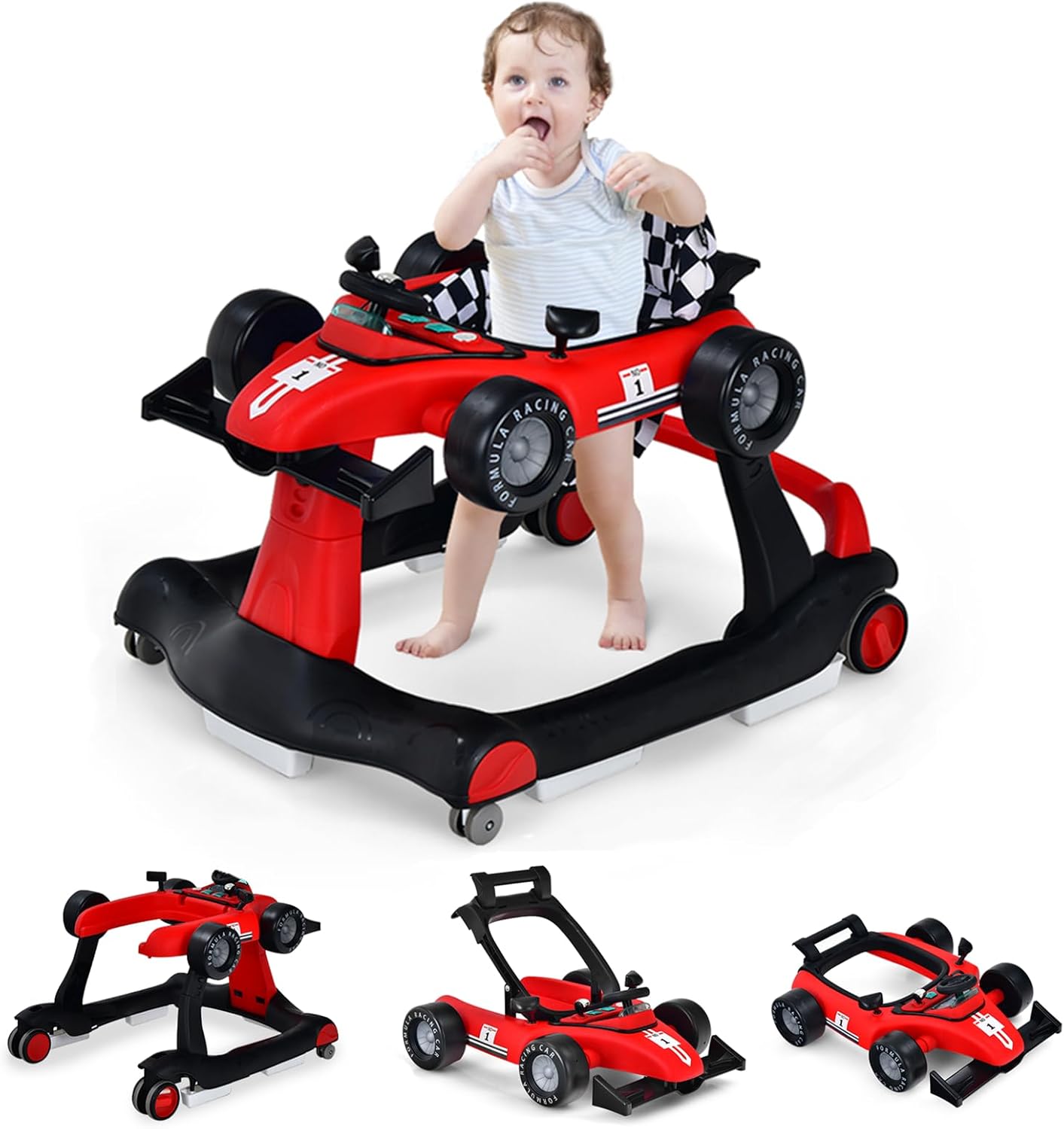 Foldable Push Along Walkers with Adjustable Height & Speed, Music, Lights