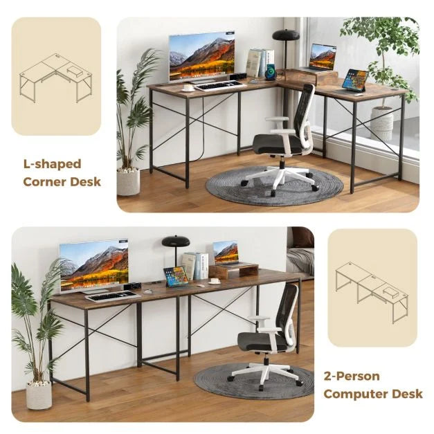 Reversible L-Shaped Desk with Built-in Power Strip and Removable Host Stand