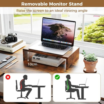 Reversible L-Shaped Desk with Built-in Power Strip and Removable Host Stand