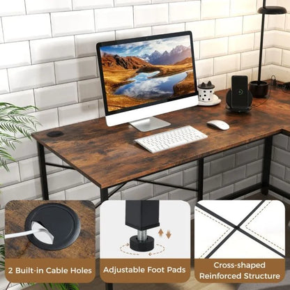 Reversible L-Shaped Desk with Built-in Power Strip and Removable Host Stand