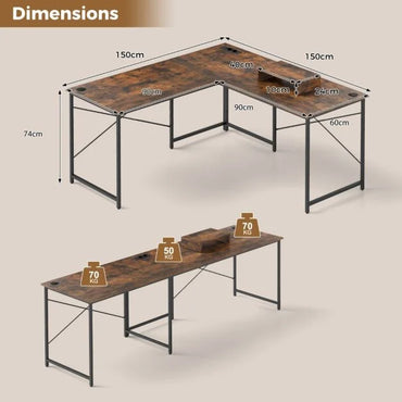 Reversible L-Shaped Desk with Built-in Power Strip and Removable Host Stand