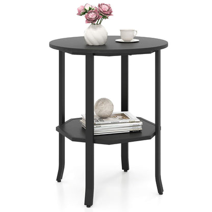 Round Side 2-Tier End Table with Storage Shelf