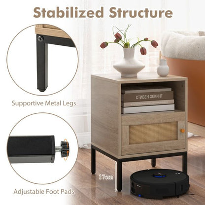 Set of 2 Nightstand with Storage Home Boho Style Accent Side Table