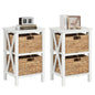 Sofa Side Table with Seagrass Baskets and Rubber Wood X-Shaped Frames and Acacia Wood Legs
