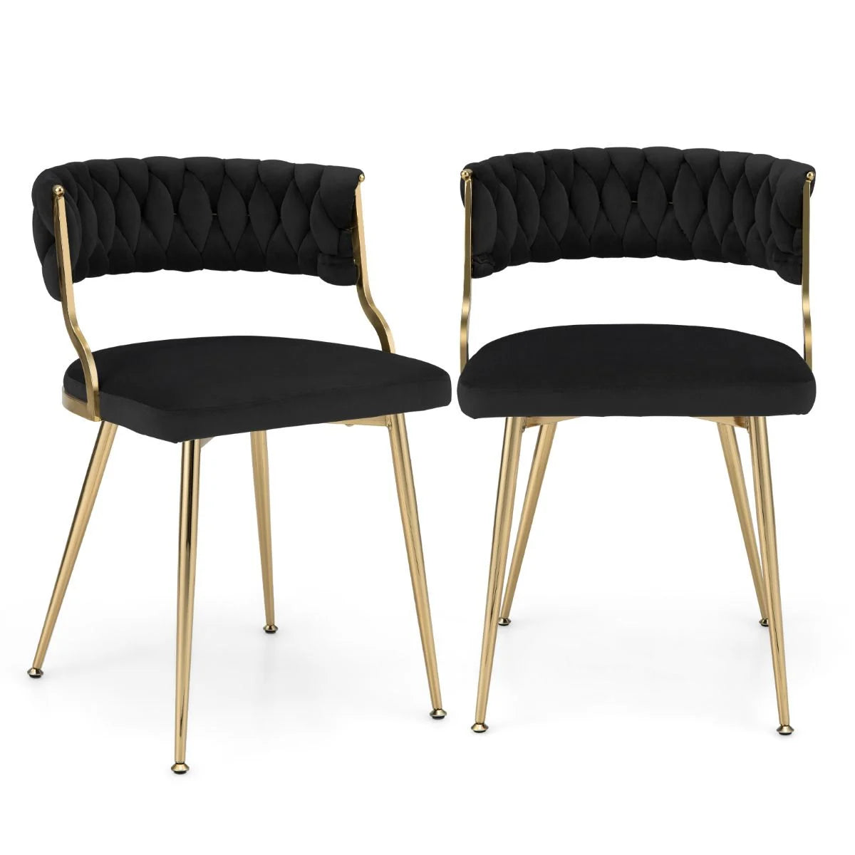 GiantexUK Dining Chairs Set of 2, Upholstered Velvet Kitchen Chairs with Woven Backrest