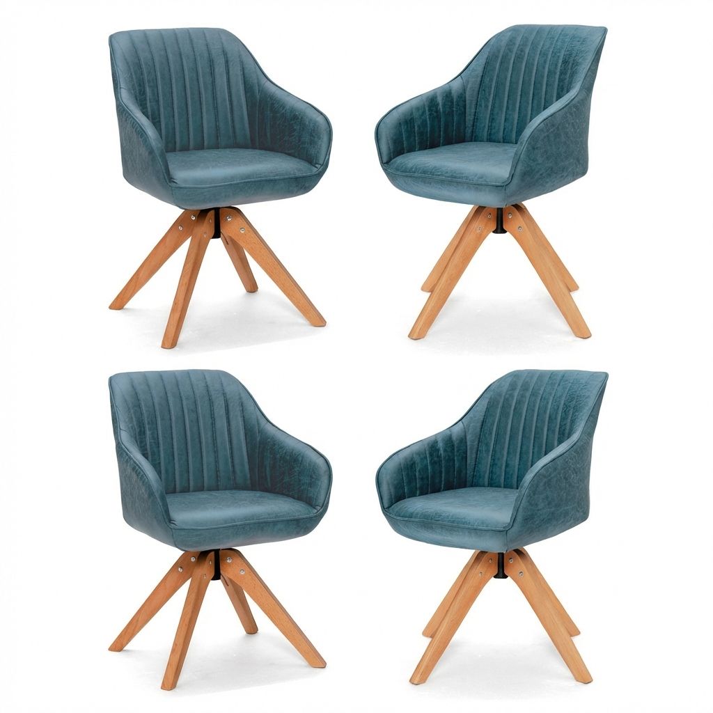 Set of 2/4 360° Swivel Accent Chair with Solid Wood Legs