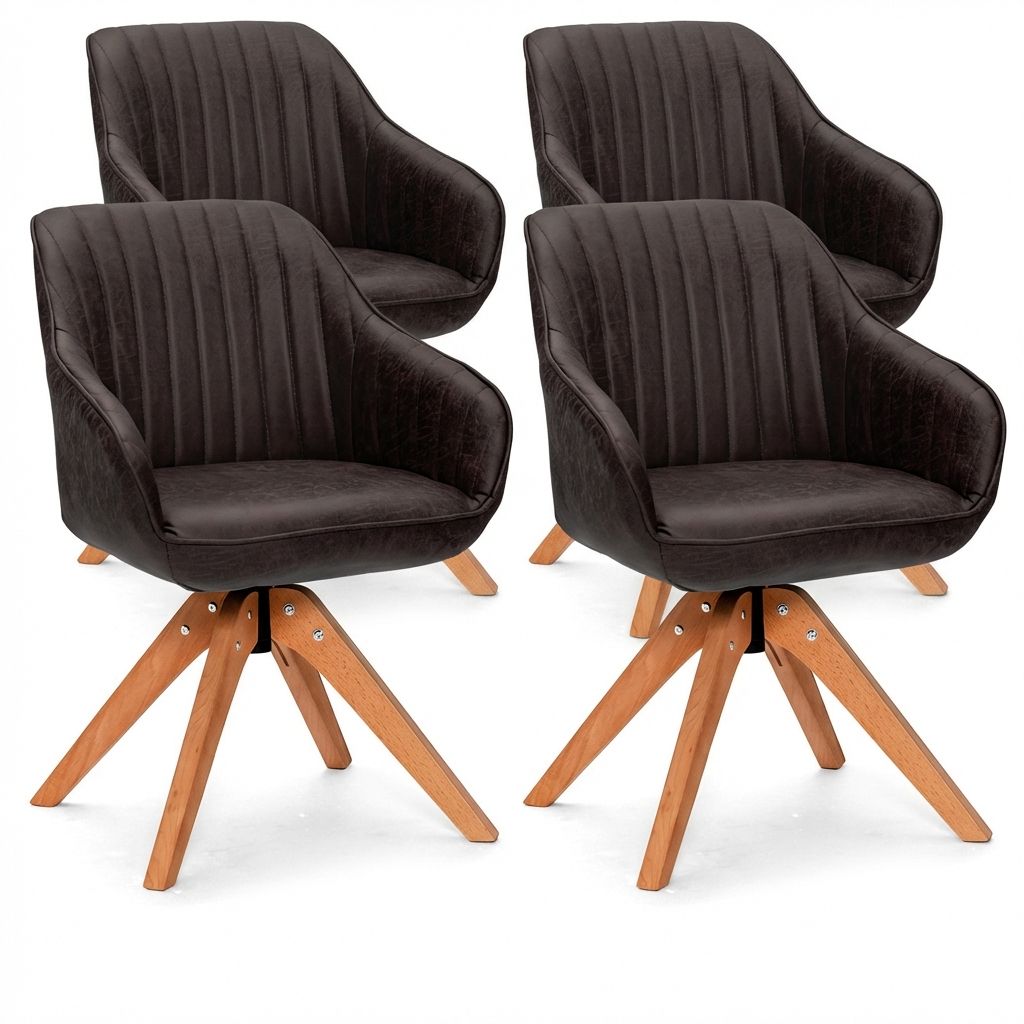 Set of 2/4 360° Swivel Accent Chair with Solid Wood Legs