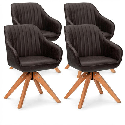Set of 2/4 360° Swivel Accent Chair with Solid Wood Legs