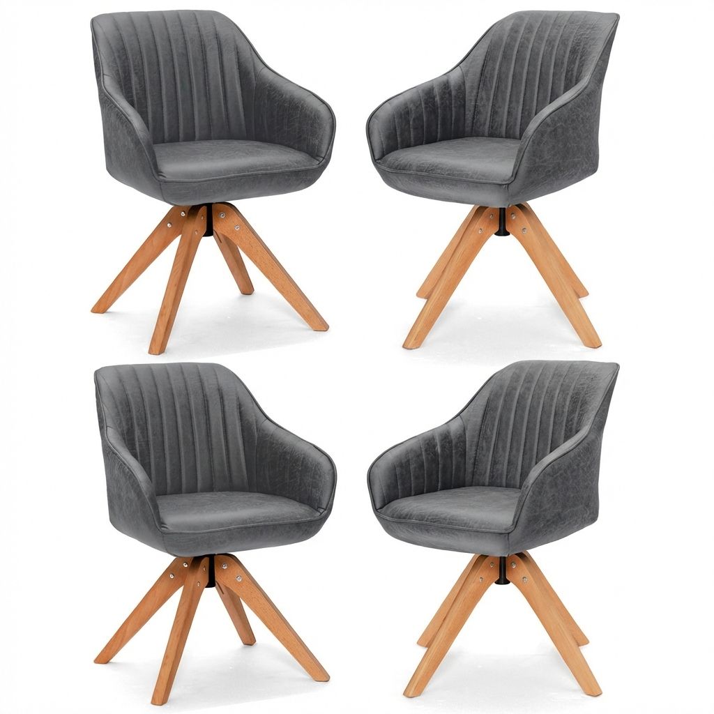 Set of 2/4 360° Swivel Accent Chair with Solid Wood Legs