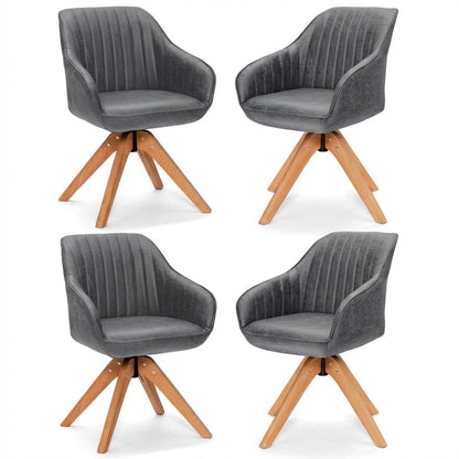 Set of 2/4 360° Swivel Accent Chair with Solid Wood Legs