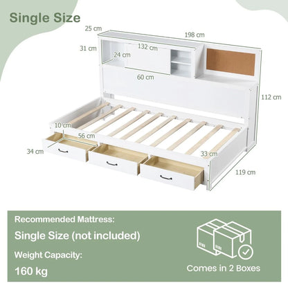 Daybed Frame with 3 Storage Drawers