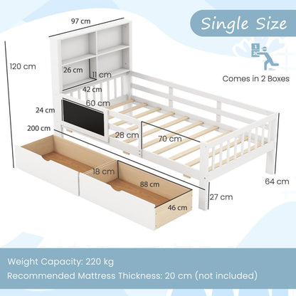 Single/Double Size Bed Frame with 2 Storage Drawers White