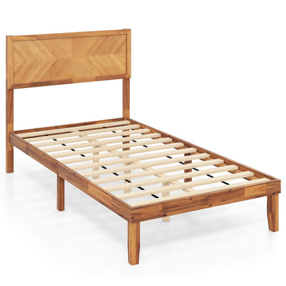 Mid-Century Acacia Wood Bed Frame with Headboard