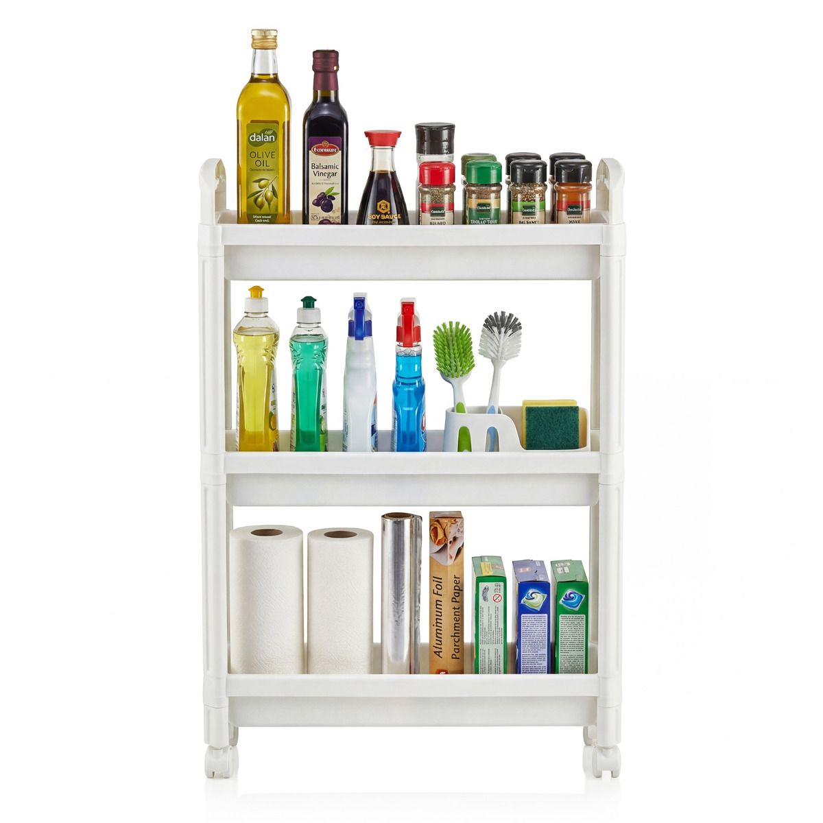 Slim Rolling Storage Cart 3/4-Tier Bathroom Organizer with Handles and Wheels