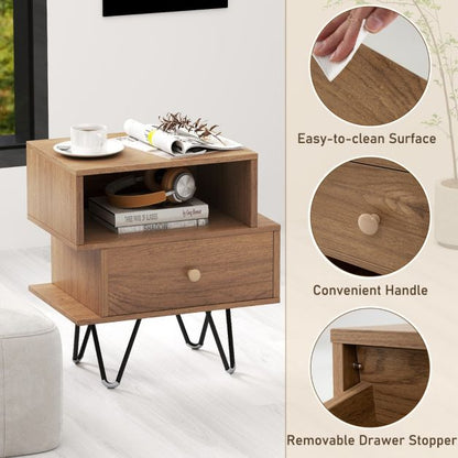 Mid Century Modern End Tables Set of 2 with Removable Drawer