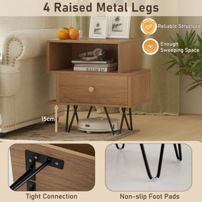 Mid Century Modern End Tables Set of 2 with Removable Drawer
