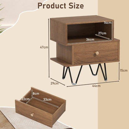 Mid Century Modern End Tables Set of 2 with Removable Drawer