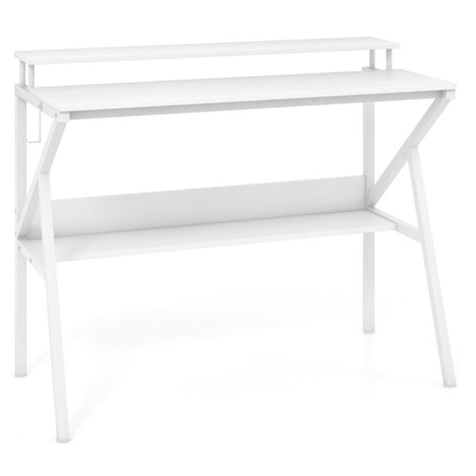 Space Saving Computer Desk with Monitor Stand and Open Shelf
