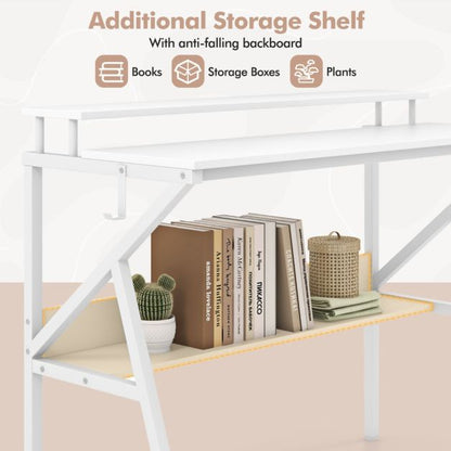 Space Saving Computer Desk with Monitor Stand and Open Shelf