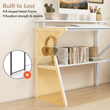 Space Saving Computer Desk with Monitor Stand and Open Shelf