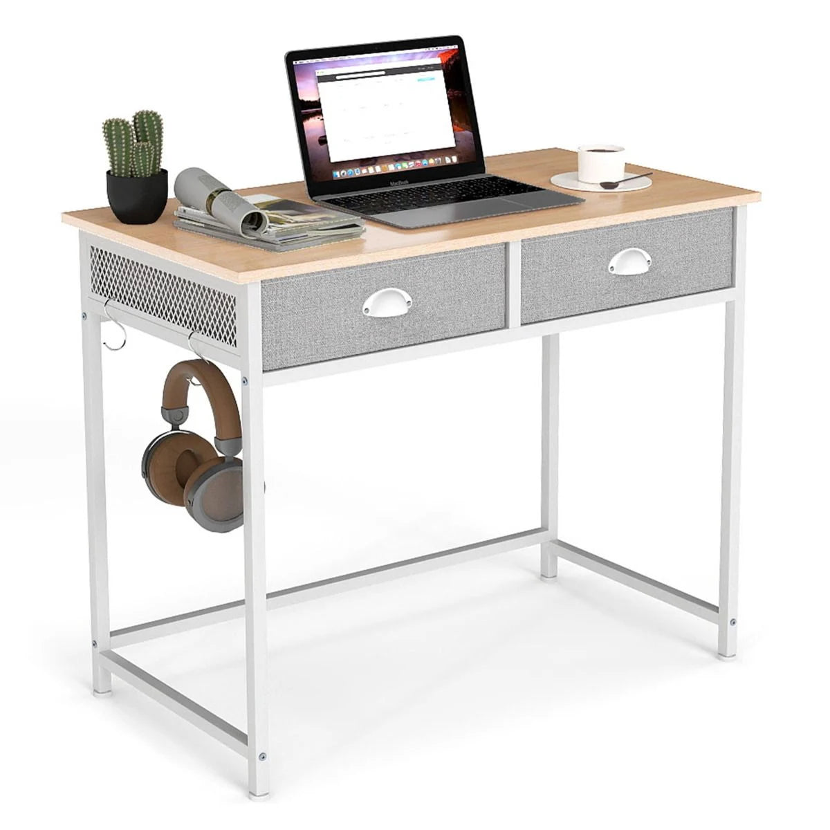 Space Saving Computer Desk with 2 Fabric Drawers