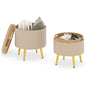 Storage Ottomans Set of 2 Leather Upholstered Round Footrests