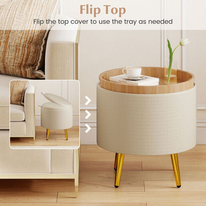 Storage Ottomans Set of 2 Leather Upholstered Round Footrests