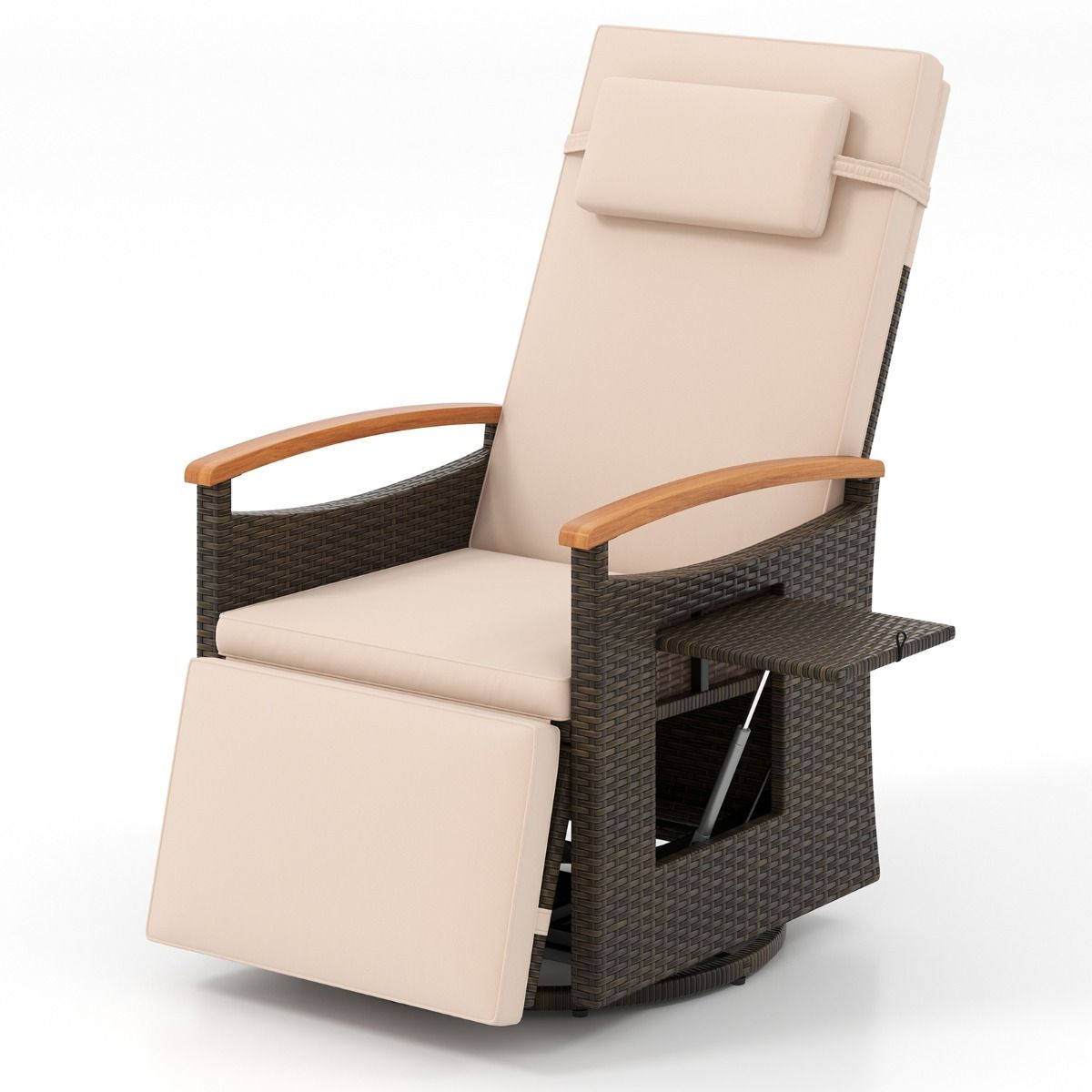 Outdoor 360° Swivel Rattan Recliner Chair with Adjustable Backrest and Footrest