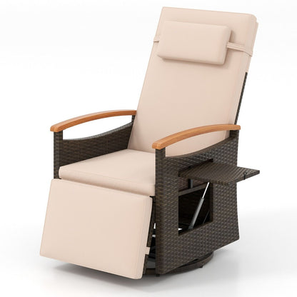 Outdoor 360° Swivel Rattan Recliner Chair with Adjustable Backrest and Footrest