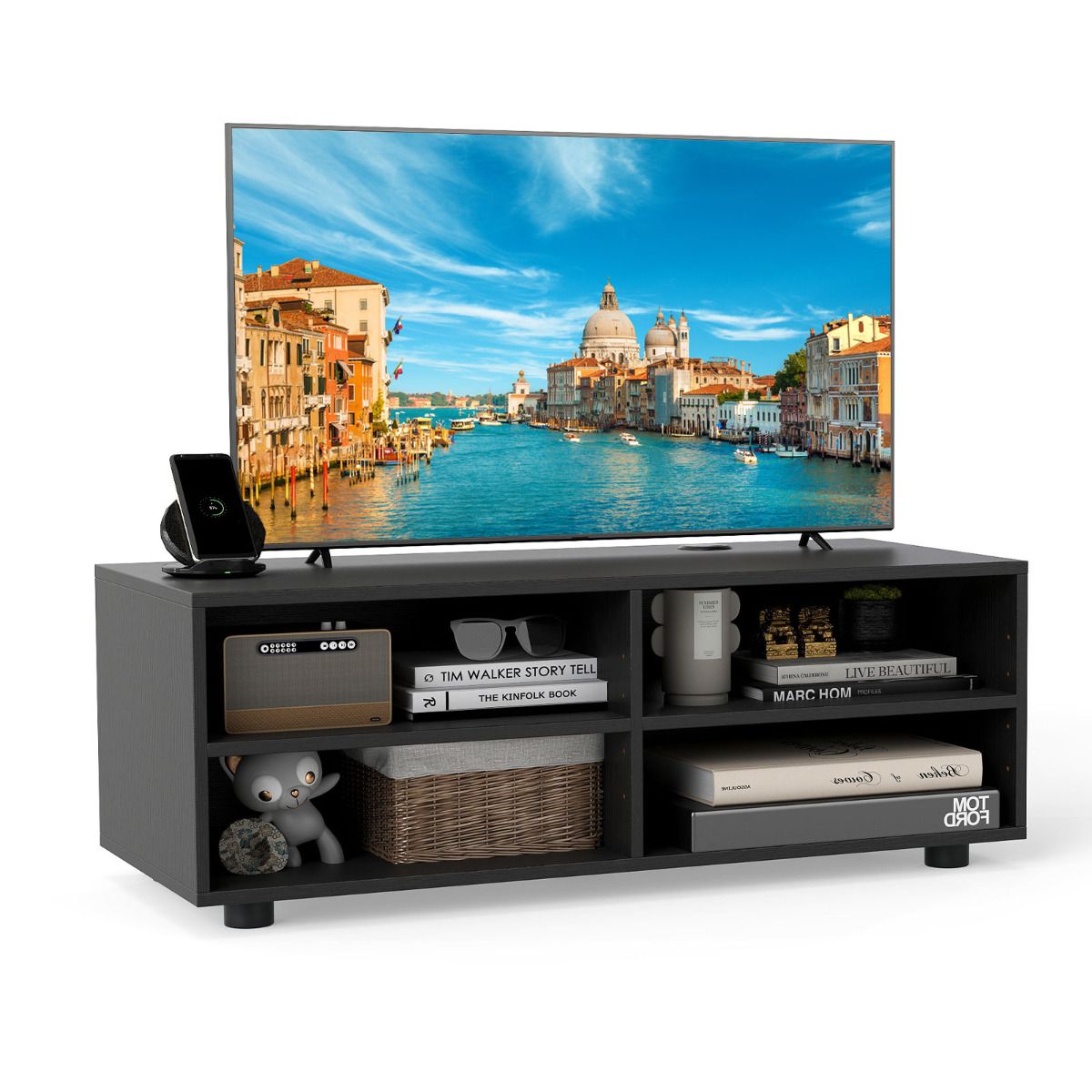TV Stand for TVs up to 40", Wooden TV Cabinet Media Entertainment Center, 4 Cubes