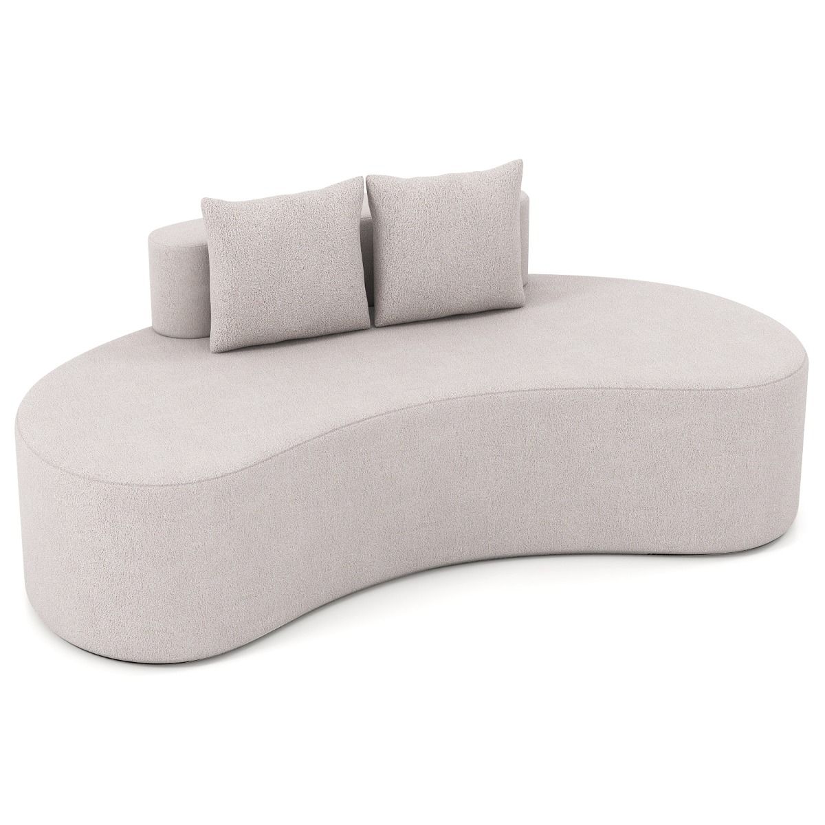 Upholstered Curved Sofa with 2 Cozy Pillows and Low Backrest