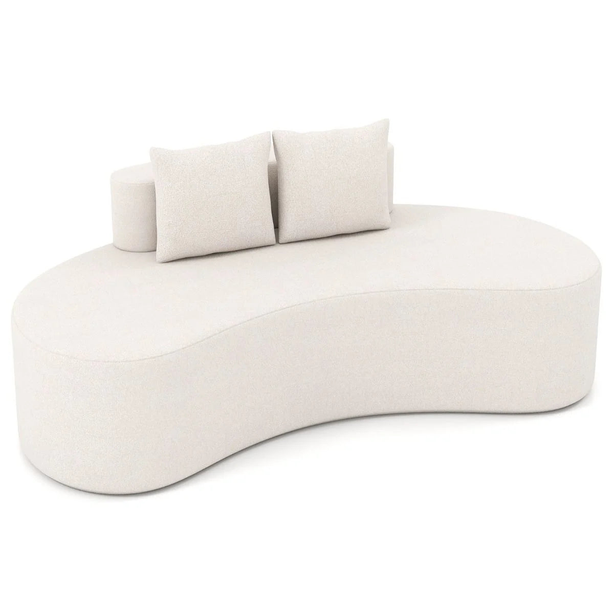 Upholstered Curved Sofa with 2 Cozy Pillows and Low Backrest