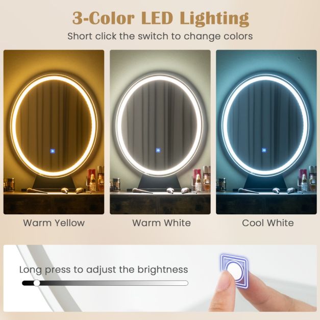 Vanity Set with LED Lighted Mirror and Soft Cushioned Stool for Bedroom