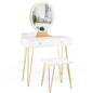 Vanity Set with LED Lighted Mirror and Soft Cushioned Stool for Bedroom