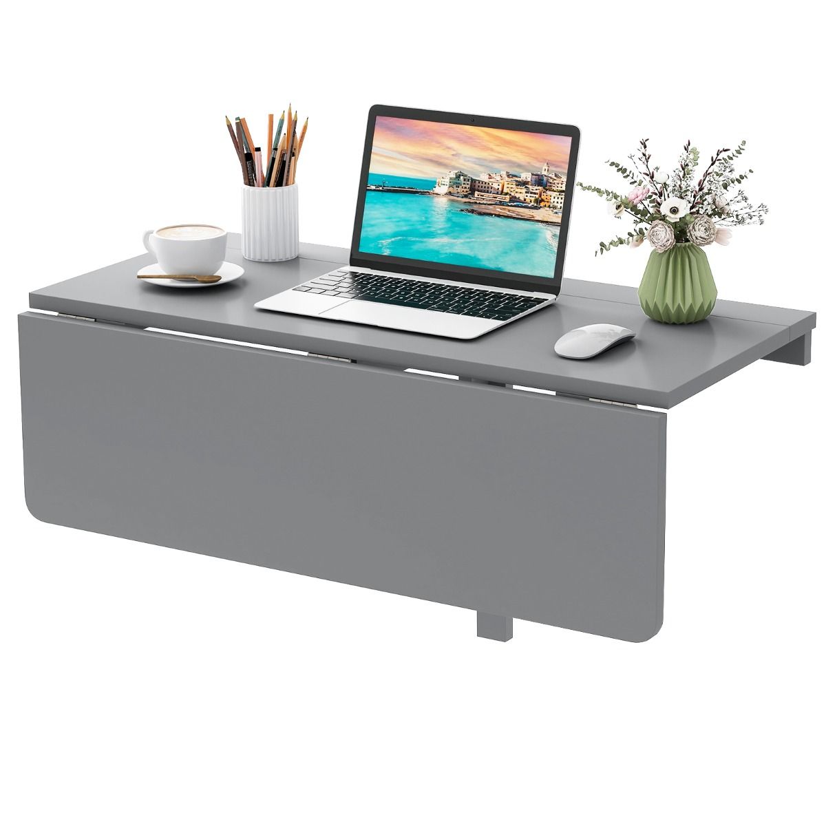 Wall-mounted Drop-leaf Table, Folding Floating Laptop Desk, 80x60CM, Capacity 20KG
